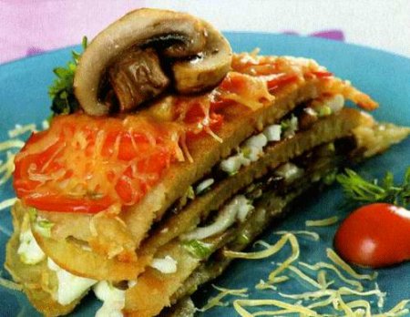 Рецепт Закусочный торт из блинов с грибами