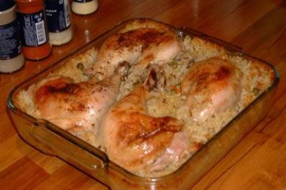 Рецепт Курица запеченная с рисом и кукурузой