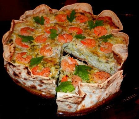 Рецепт Ленивый пирог с кабачками и креветками
