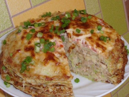 Кабачково-сырный тортик с мясом 