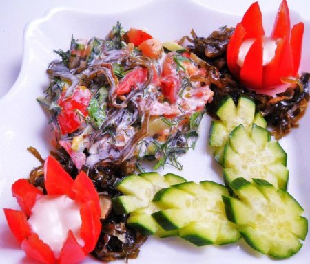 Рецепт Салат из морской капусты с тыквой и овощами «Мрак»