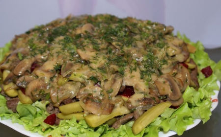 Рецепт Пряный салат с говядиной и грибами