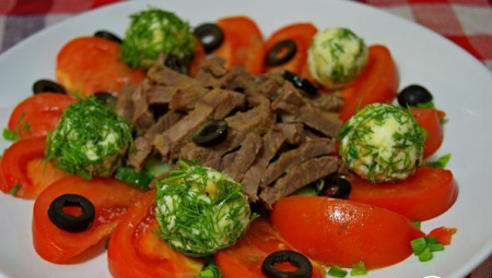 Рецепт Салат с говядиной и сырными шариками