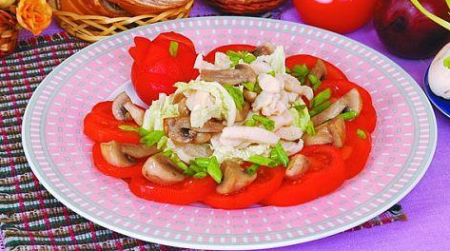 Рецепт Салат из курицы с кальмарами и грибами