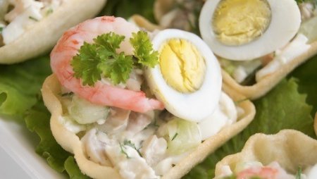 Рецепт Тарталетки - Гнездо креветки с шампиньонами